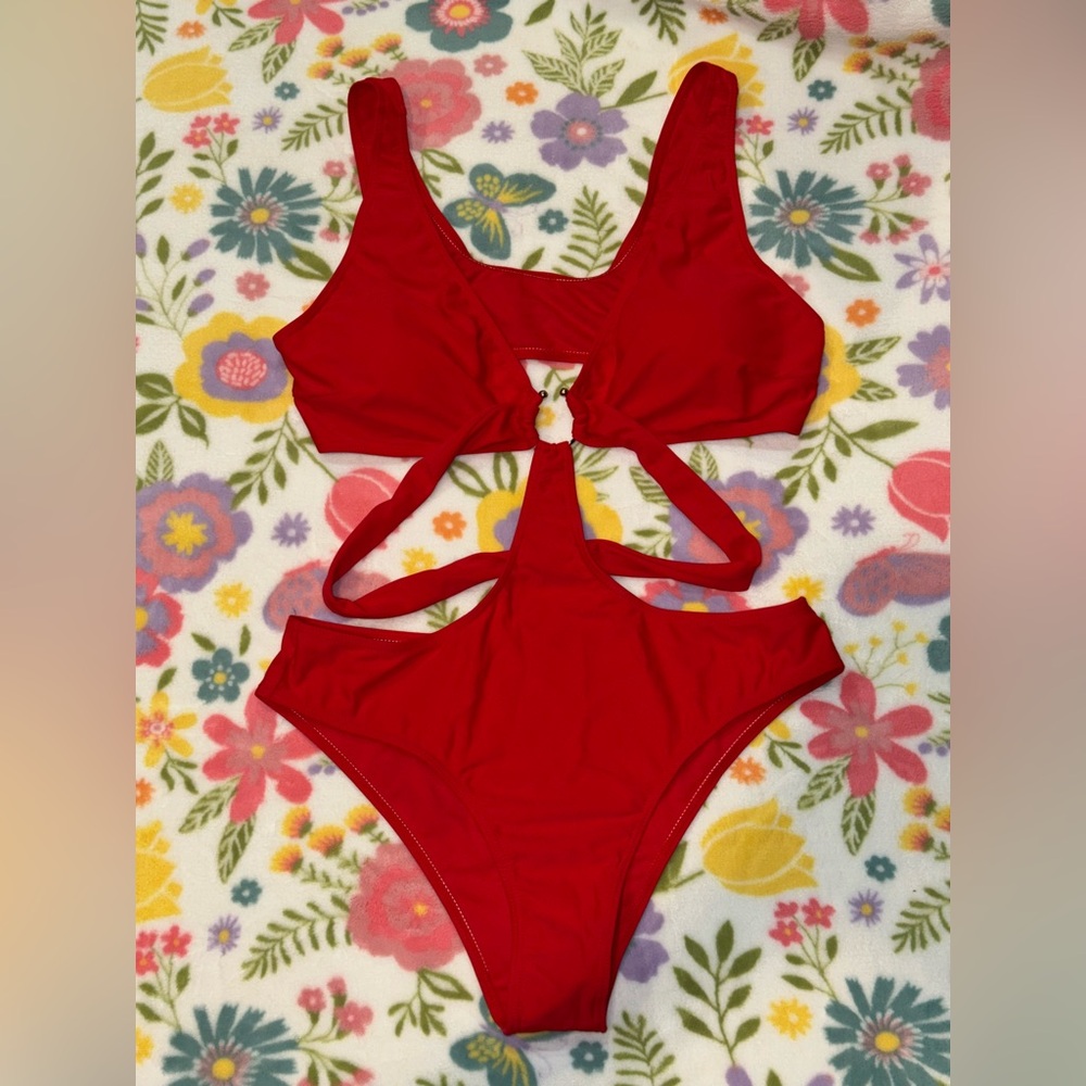SHEIN Red Cutout One Piece Swimsuit